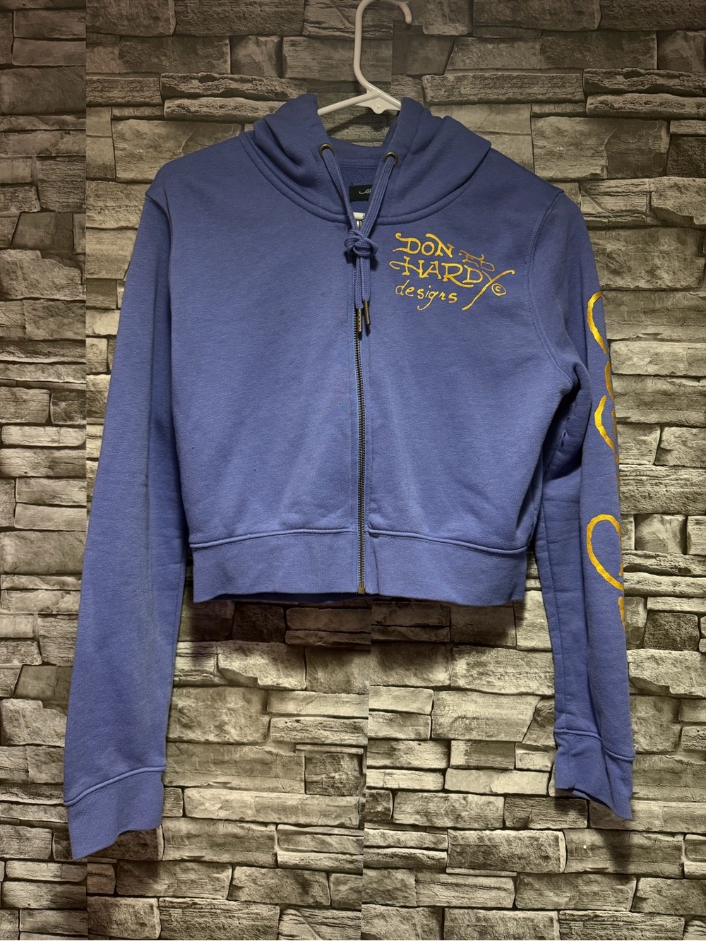 Don Ed Hardy Purple Zip-Up Hoodie and Sweatpants Yellow Logo